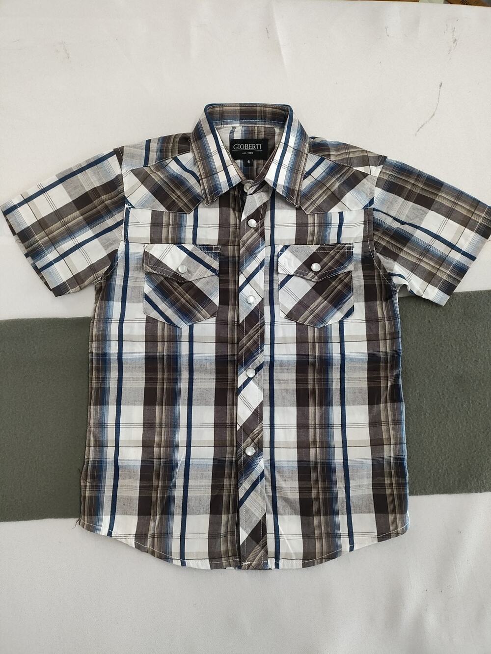 GIOBERTI KID'S & BOY'S Plaid WESTERN SHORT Sleeve Pearl Snap Button Up Shirt